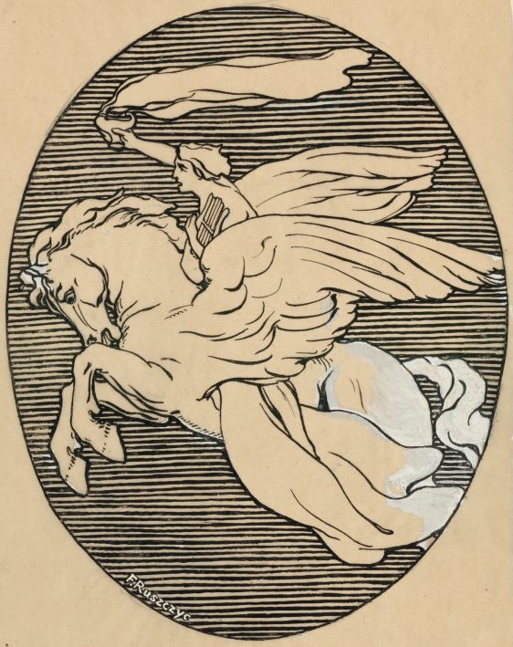 F. Ruszczyc. Mūza ant Pegaso. Teatro „Lutnia“ emblema. 1910. Nacionalinis muziejus Varšuvoje