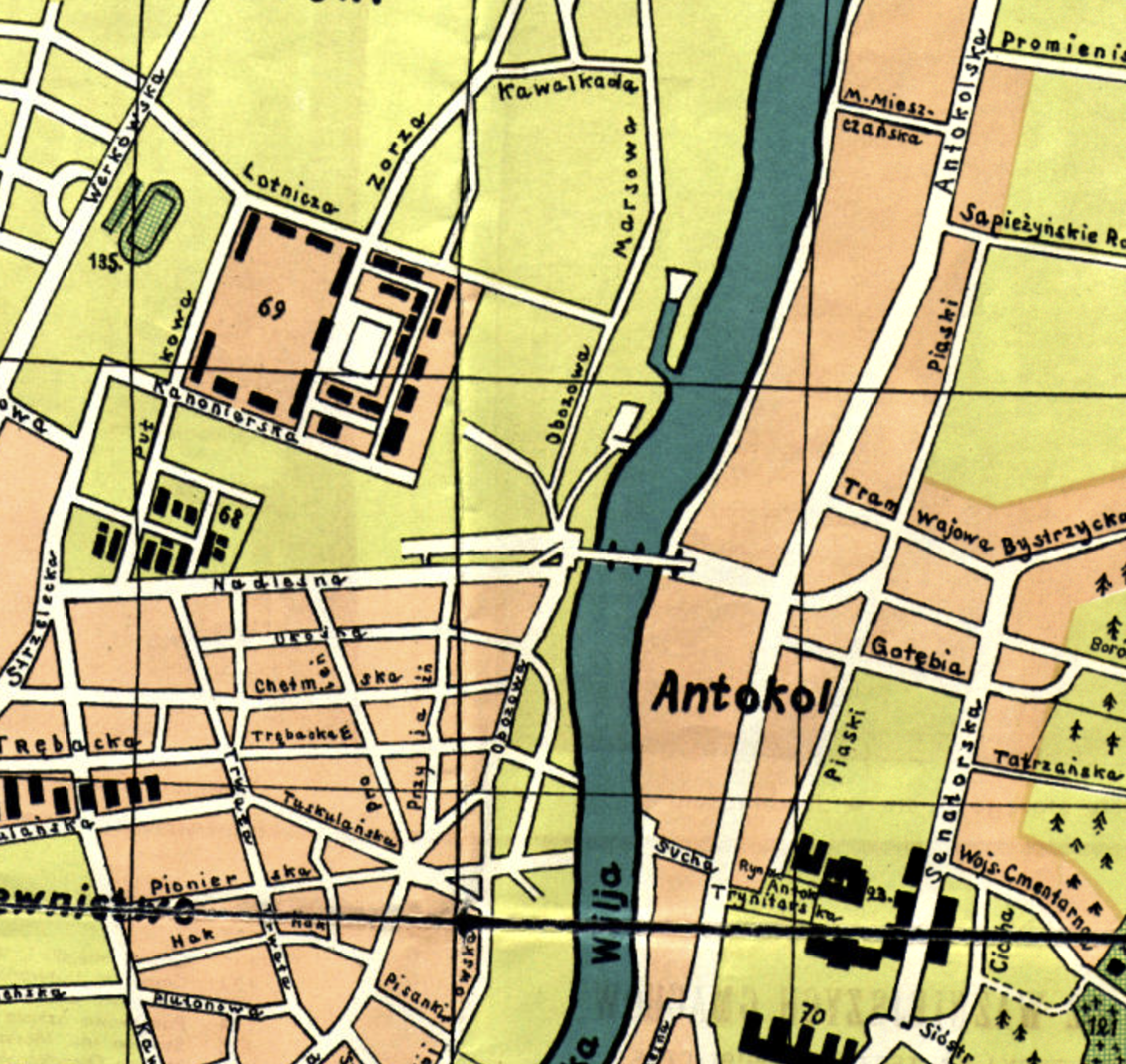 Antakalnio tiltas 1937 m. Vilniaus plane. MAB