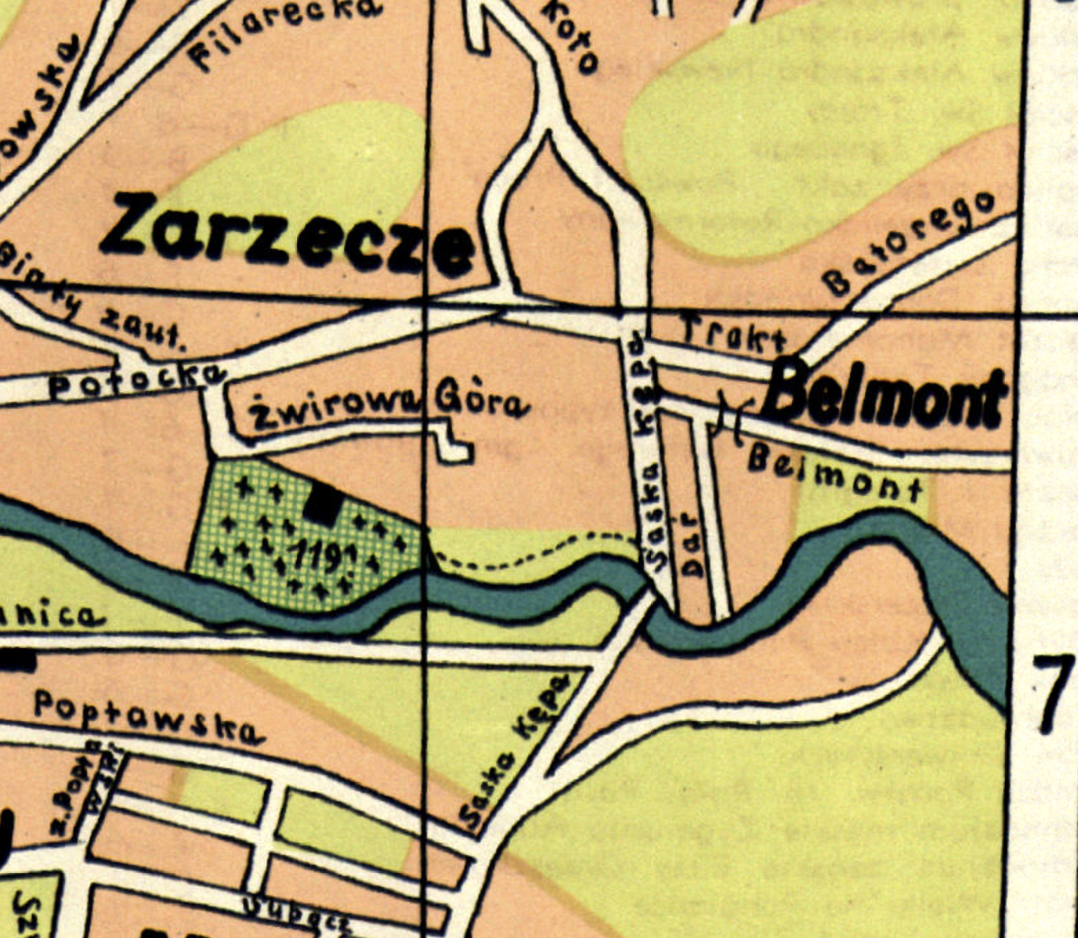 Saksų salos tiltas 1937 m. Vilniaus plane. MAB